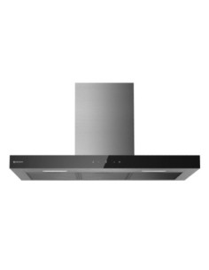 Campana de pared 90 cm Inox frente cristal negro