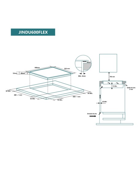 Placa de inducción flexible 60 cm 2 zonas de cocinado