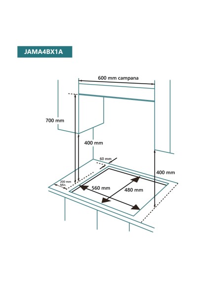 Encimera de gas 60 cm 4 fuegos
