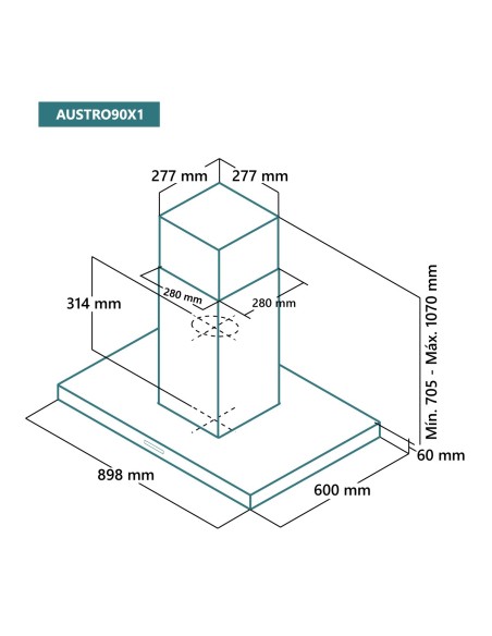 Campana de isla en forma de T 90 cm Inox