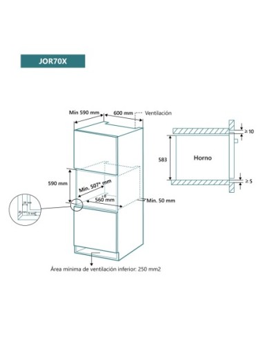 Horno 8 funciones Inox y Cristal Negro