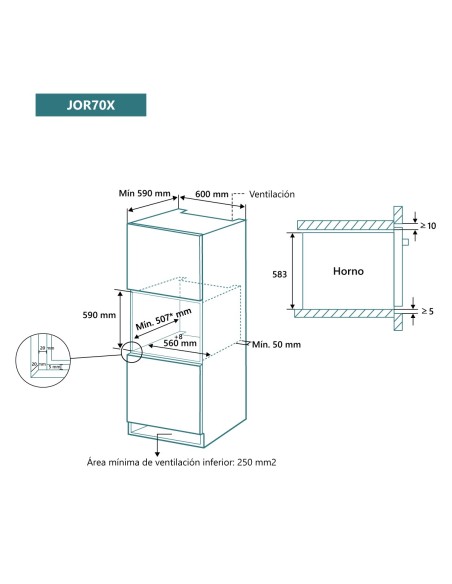 Horno 8 funciones Inox y Cristal Negro