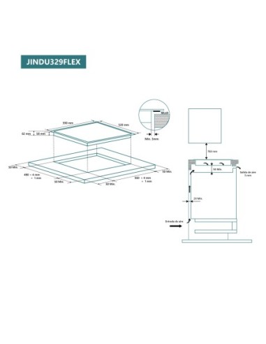 Placa de inducción flexible 60 cm 3 zonas de cocinado