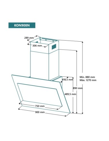Campana de pared inclinada 90 cm Cristal Negro