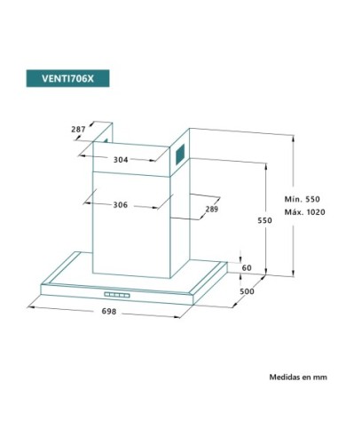Campana de pared 70 cm Inox