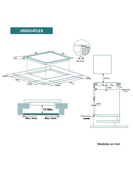 Placa de inducción flexible 60 cm 4 zonas de cocinado