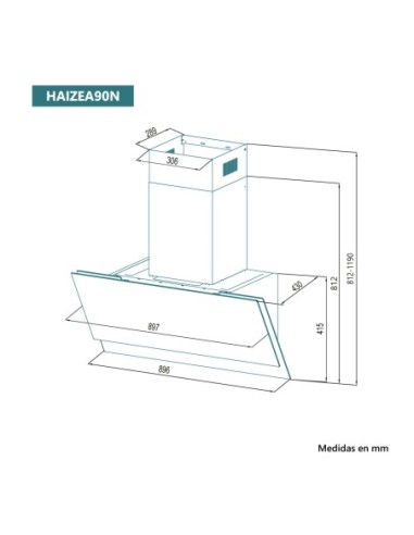 Campana de pared inclinada 90 cm Cristal Negro