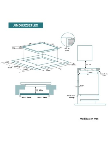 Placa de inducción flexible 60 cm 3 zonas de cocinado
