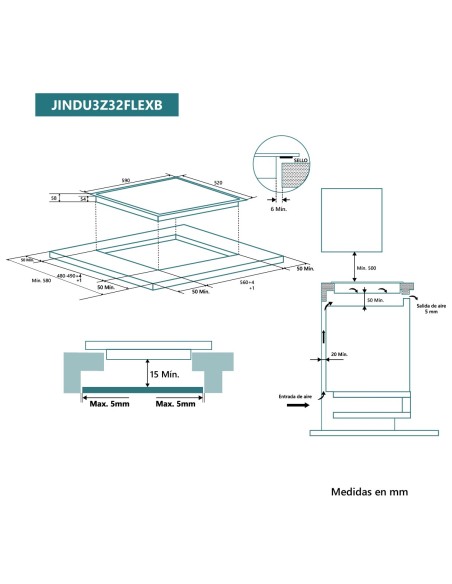 Placa de inducción flexible 60 cm 3 zonas de cocinado