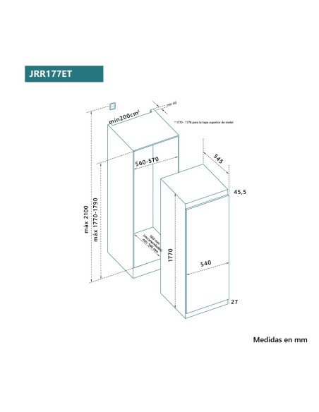 Frigorífico vertical de 1 puerta integrable 177x54 cm E