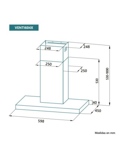 Campana de pared 60 cm Inox