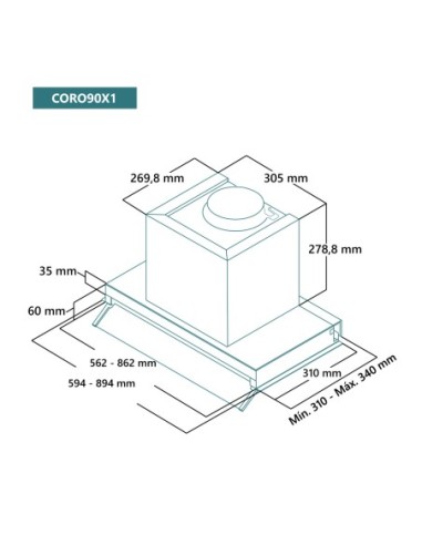 Campana de encastre 90 cm Inox y Cristal