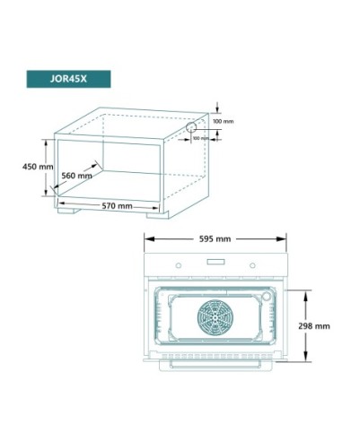 Horno 8 funciones 45 cm Inox y Cristal Negro