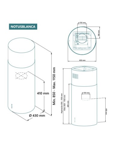Campana de isla cilíndrica Blanca