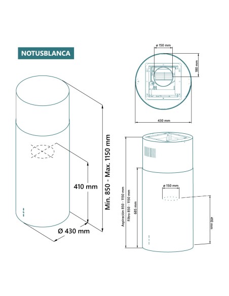 Campana de isla cilíndrica Blanca