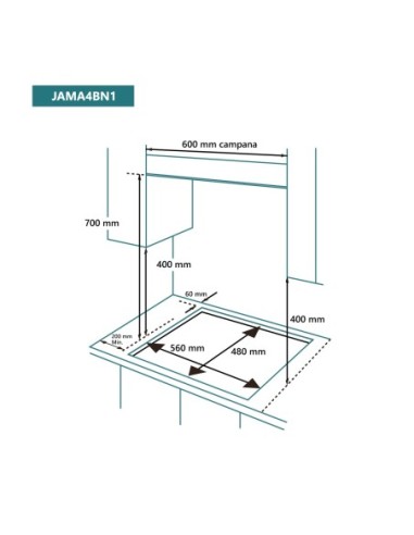Encimera de gas 60 cm 4 fuegos