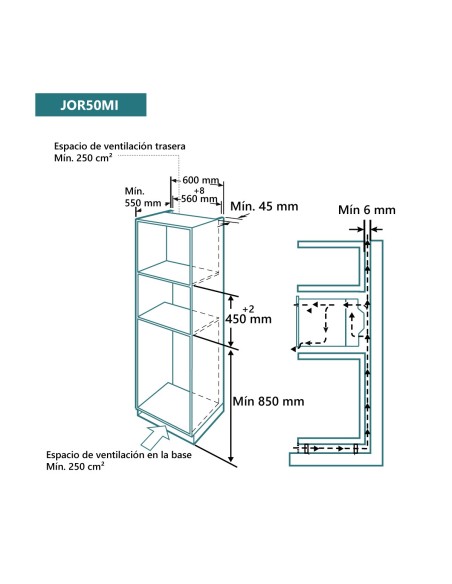 Microondas integrable 45 cm con función horno Cristal Negro