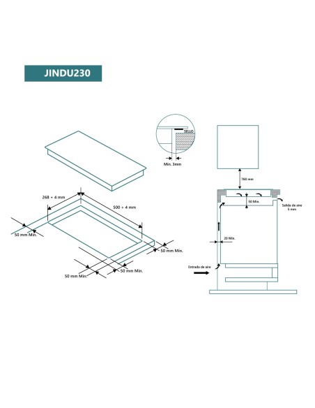 Placa de inducción 30 cm 2 zonas de cocinado