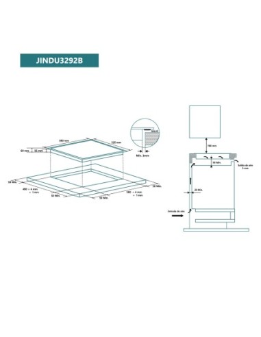 Placa de inducción 60 cm 3 zonas de cocinado