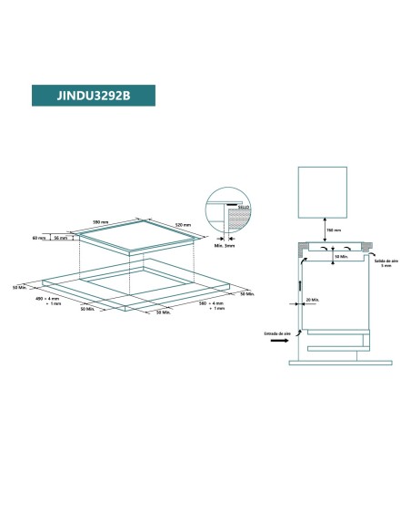 Placa de inducción 60 cm 3 zonas de cocinado