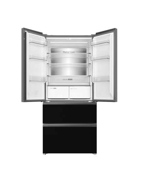 Frigorífico francés 190x84 cm 2 puertas 2 cajones E Cristal Negro