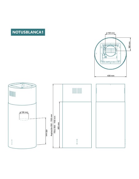 Campana de isla cilíndrica Blanca
