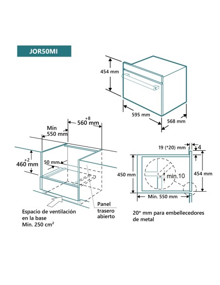 Microondas integrable 45 cm con función horno Cristal Negro