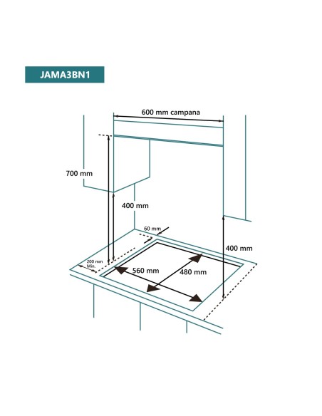 Encimera de gas 60 cm 3 fuegos