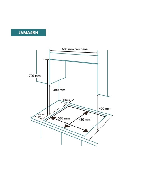 Encimera de gas 60 cm 4 fuegos