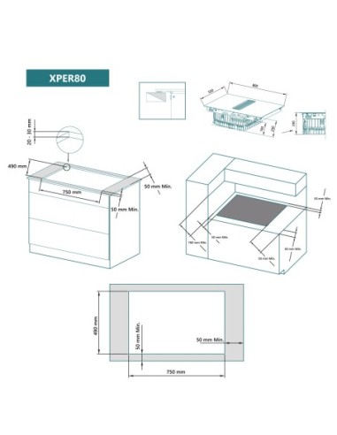 Placa de inducción flexible con extracción 80 cm 4 zonas de cocinado