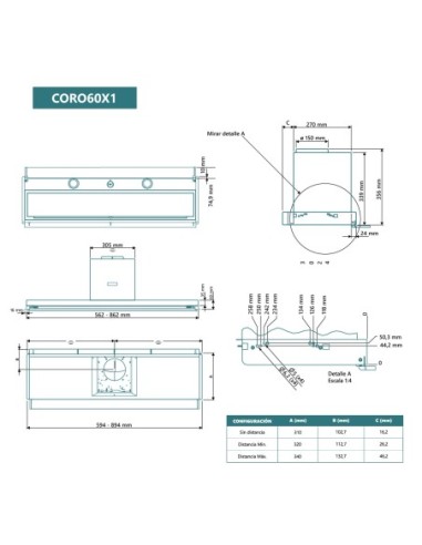 Campana de encastre 60 cm Inox y Cristal